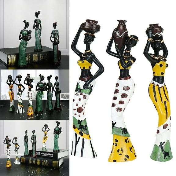 Desktop ornament,3PACK Vintage African Statue. Hand Sculpture African American Figurines. Exotic Lady African Art Piece For Home Decor. Figurines Home Decor. Room Decor For Women