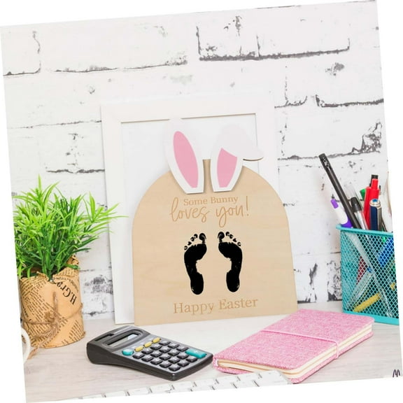 Desktop ornament,Easter Bunny Baby Footprint Kit DIY Hand Footprint Keepsake Decor For Baby Room Wooden Ornament For Newborn First Easter Decor