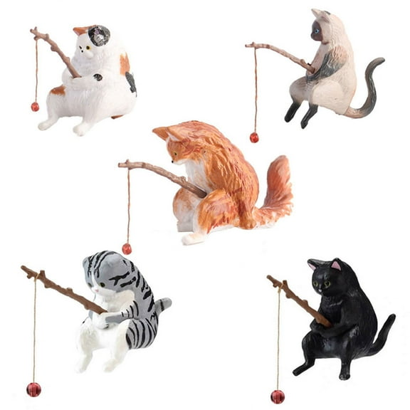 Desktop ornament,Fishing Cat Ornaments Aquarium Decoration Fish Tank Landscaping Cartoon Cat Statue Mini Resin Figurine Home Decorations Fish Tank Decoration