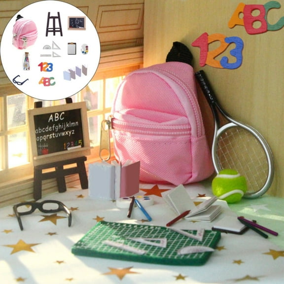 Desktop ornament,Mini Doll School Miniature Doll Stuff Accessories For 11.5 Inch Doll DIY Toy Set Include Miniature Book Tiny Backpack Glasses Blackboard Clipboard Pencil Ruler