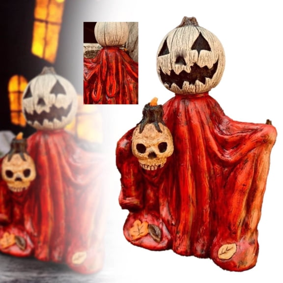 Desktop ornament,The Guiding Wraith Figure Vintage Blow Pumpkin Wraith Halloween Resin Figure Collectible Witch Decor Pumpkin Head Statues For Indoor Outdoor