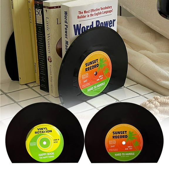 Desktop ornament,Vintage Vinyl Record Bookend Holder Mini Bookshelf For Students Practical Desk Gift Enhances Workspace .