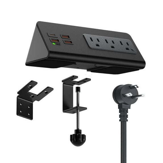 Desktop power outlet edge clamp mount with 3 AC outlet & 4pcs fast charing USB ports for home hotel office dormitory