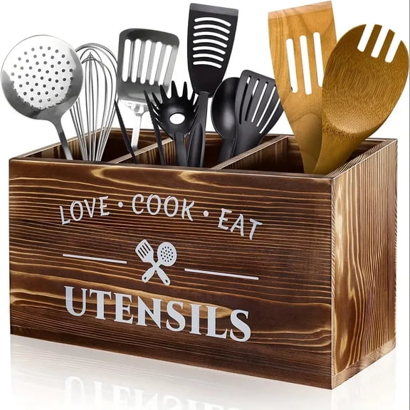 Desktop wooden tableware storage box, wooden chopstick classification and organization rack, rural tourism tableware storage box, suitable for kitchen silverware such as forks, spoons and spatulas