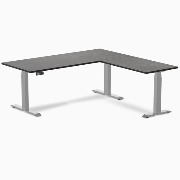 Desky Bamboo L-Shape Sit Stand Desk - Dark Bamboo / 72 X 30 X 70 X 24 Inches / Gray
