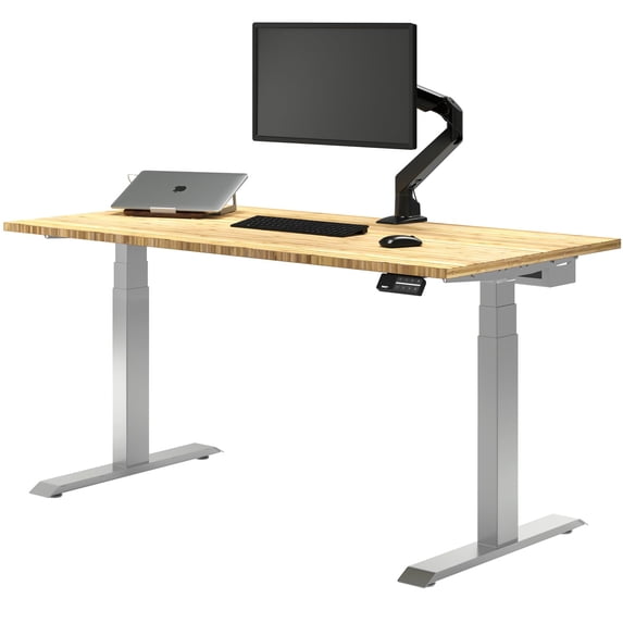 Desky Dual Bamboo Sit Stand Desk - Bamboo / 48 X 30 Inches / Gray