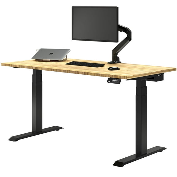 Desky Dual Bamboo Sit Stand Desk - Bamboo / 72 X 30 Inches / Matte Black