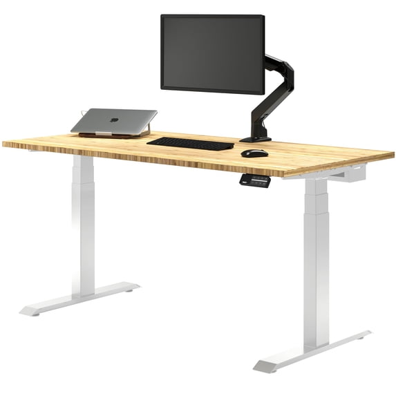 Desky Dual Bamboo Sit Stand Desk - Bamboo / 72 X 30 Inches / White