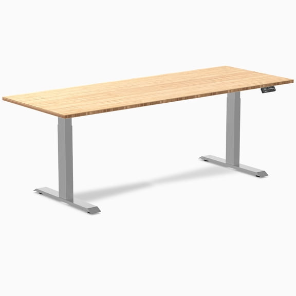 Desky Dual Bamboo Sit Stand Desk - Bamboo / 80 X 30 Inches / Gray