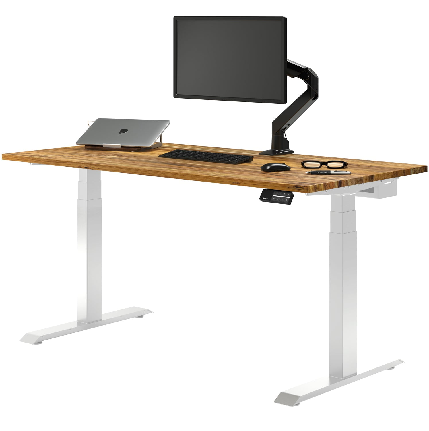Desky Dual Hardwood Sit Stand Desk - Teak / 60 X 30 Inches / White ...