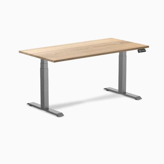 Desky Dual Hardwood Sit Stand Desk - White Ash / 60 X 30 Inches / Space Gray