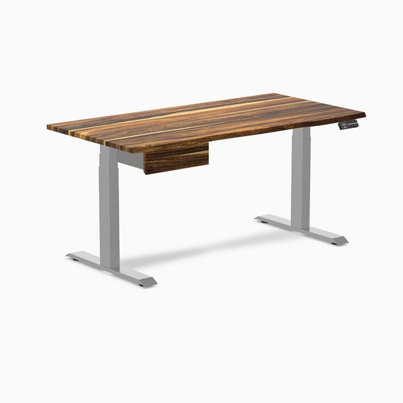 Desky Dual Hardwood Standing Desk With Drawer - Pheasantwood / 60 X 30 Inches / Gray