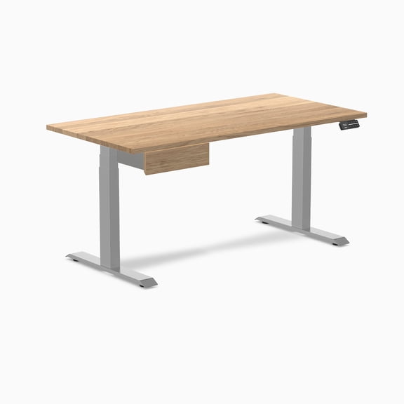 Desky Dual Hardwood Standing Desk With Drawer - White Oak / 60 X 30 Inches / Gray