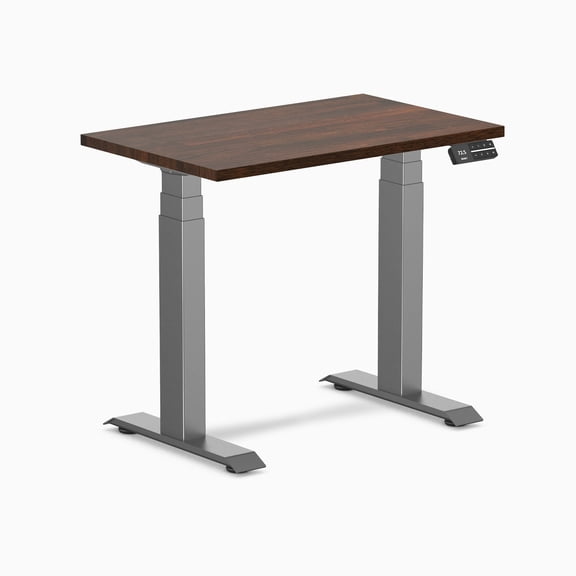 Desky Dual Mini Rubberwood Sit Stand Desk - Dark Walnut / 32 X 20 Inches / Space Gray