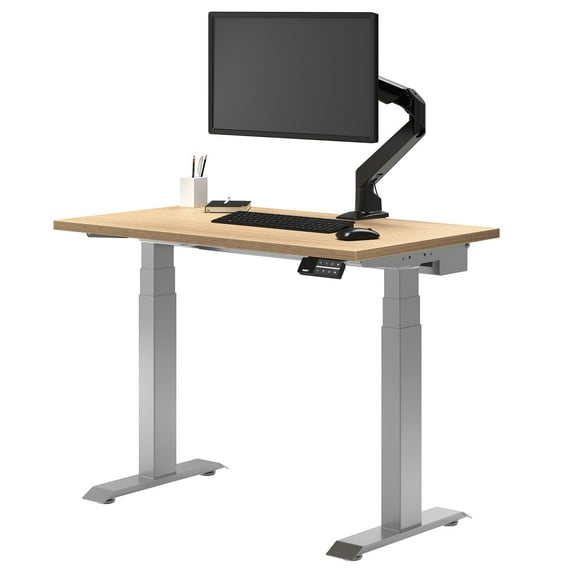 Desky Dual Mini Sit Stand Desk - Sublime Teak / 32" X 20" / Gray