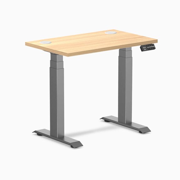 Desky Dual Mini Sit Stand Desk - Sublime Teak / 32 X 20 Inches With Grommets / Space Gray
