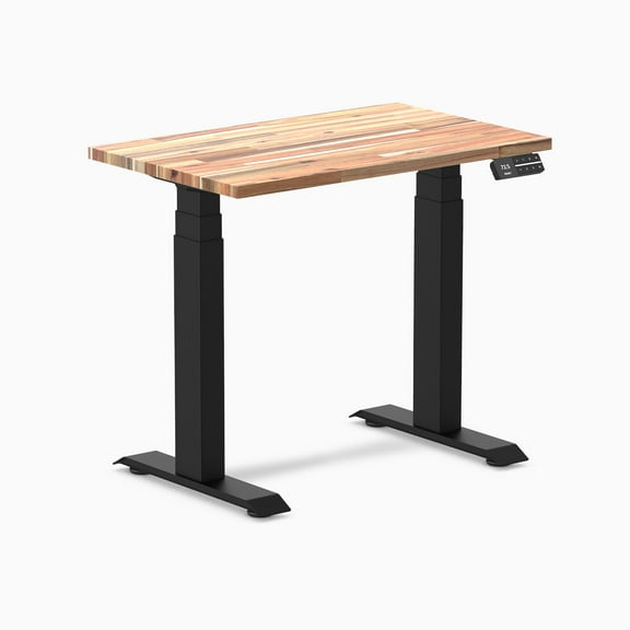 Desky Dual Mini Softwood Sit Stand Desk - Acacia / 32 X 20 Inches / Matte Black