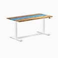 thumbnail image 1 of Desky Dual Resin Hardwood Sit Stand Desk - Teak Blue River / 60 X 30 Inches / White, 1 of 10