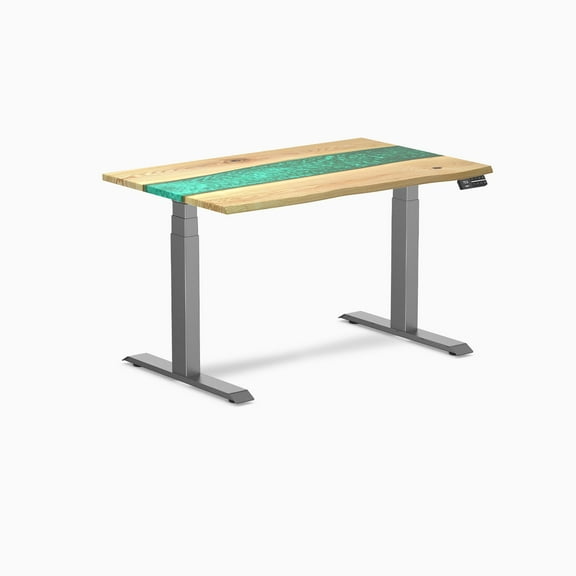 Desky Dual Resin Hardwood Sit Stand Desk - White Ash Emerald River / 48 X 30 Inches / Space Gray