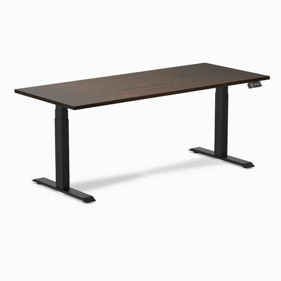 Desky Dual Rubberwood Sit Stand Desk - Dark Walnut / 72 X 30 Inches / Matte Black