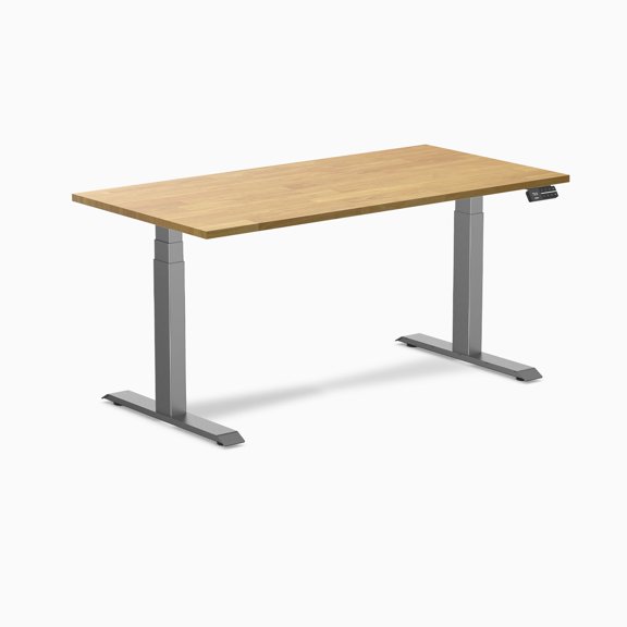 Desky Dual Rubberwood Sit Stand Desk - Light Oak / 60 X 30 Inches / Space Gray