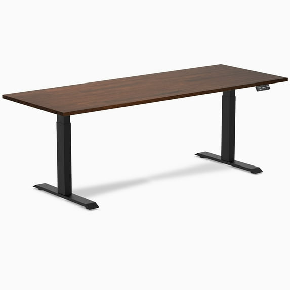 Desky Dual Rubberwood Sit Stand Desk - Red Walnut / 80 X 30 Inches / Matte Black