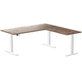 thumbnail image 1 of Desky Hardwood L-Shape Sit Stand Desk - Natural Walnut / 72 X 30 X 70 X 24 Inches / White, 1 of 7