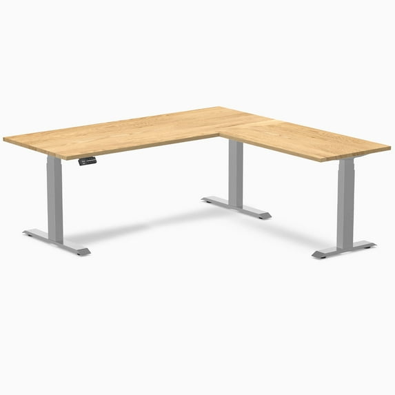 Desky Hardwood L-Shape Sit Stand Desk - White Oak / 72 X 30 X 70 X 24 Inches / Gray