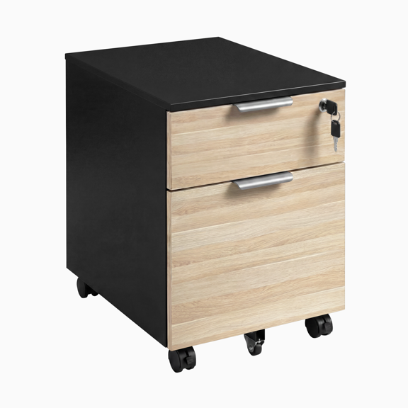 Desky Minimal Filing Cabinet - Black / Classic Oak Laminate