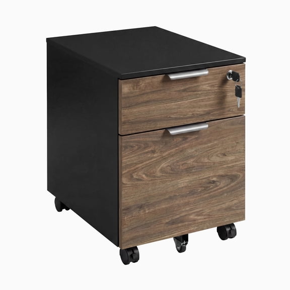 Desky Minimal Filing Cabinet - Black / Natural Walnut Laminate