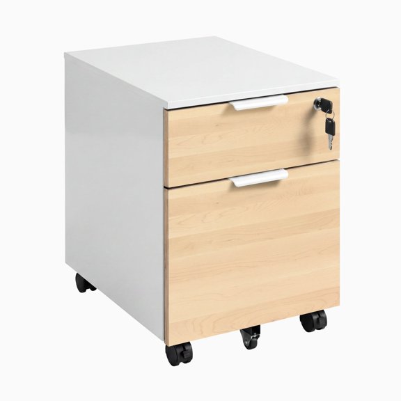 Desky Minimal Filing Cabinet - White / Maple Hardwood