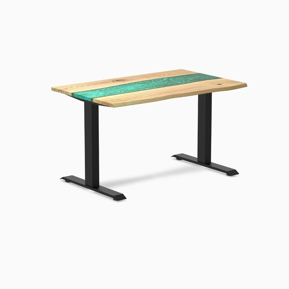 Desky Resin Hardwood Office Desk - White Ash Emerald River / 48 X 30 Inches / Matte Black