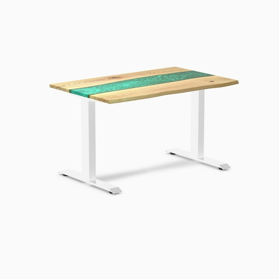 Desky Resin Hardwood Office Desk - White Ash Emerald River / 48 X 30 Inches / White