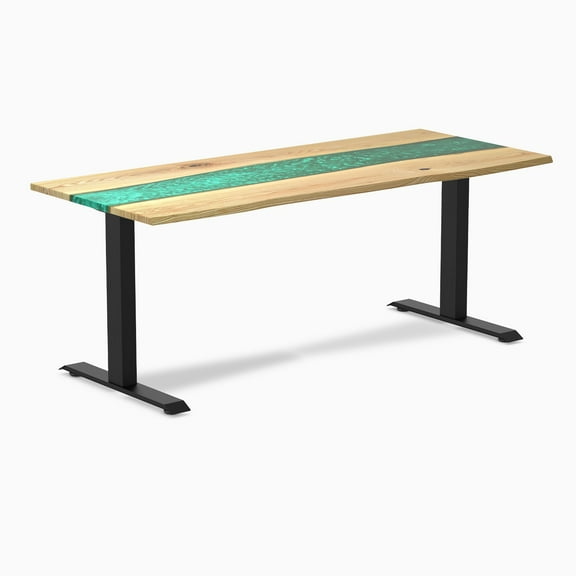 Desky Resin Hardwood Office Desk - White Ash Emerald River / 72 X 30 Inches / Matte Black