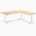 thumbnail image 1 of Desky Rubberwood L-Shape Sit Stand Desk - Natural Timber / 72 X 30 X 70 X 24 Inches / White, 1 of 10