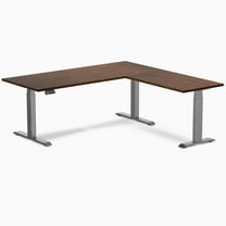Desky Rubberwood L-Shape Sit Stand Desk - Red Walnut / 72 X 30 X 70 X 24 Inches / Space Gray