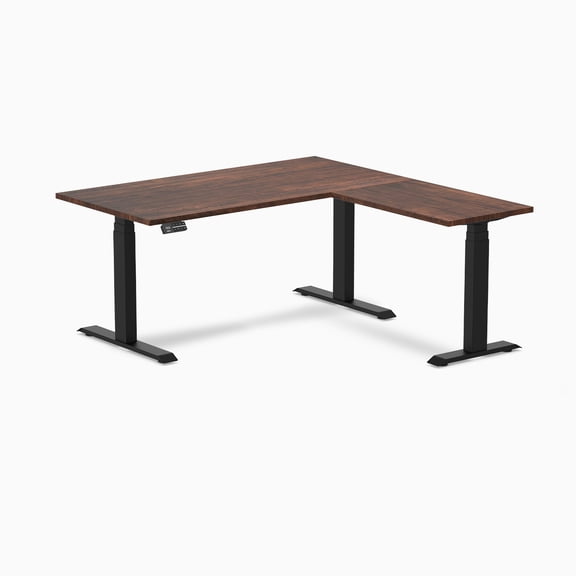 Desky Softwood L-Shape Sit Stand Desk - American Rustic Pine / 60 X 30 X 62 X 20 Inches / Matte Black