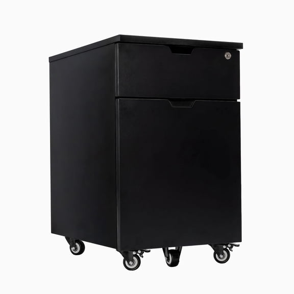 Desky Wooden Minimal Filing Cabinet - Black / Black Laminate