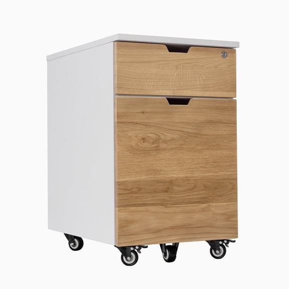 Desky Wooden Minimal Filing Cabinet - White / White Oak Hardwood