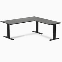 Desky Zero Bamboo L-Shape Office Desk - Dark Bamboo / 72 X 30 X 70 X 24 Inches / Matte Black