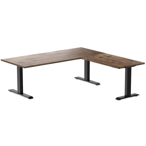 Desky Zero Hardwood L-Shape Office Desk - Natural Walnut / 72 X 30 X 70 X 24 Inches / Matte Black
