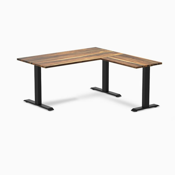 Desky Zero Hardwood L-Shape Office Desk - Pheasantwood / 60 X 30 X 62 X 20 Inches / Matte Black