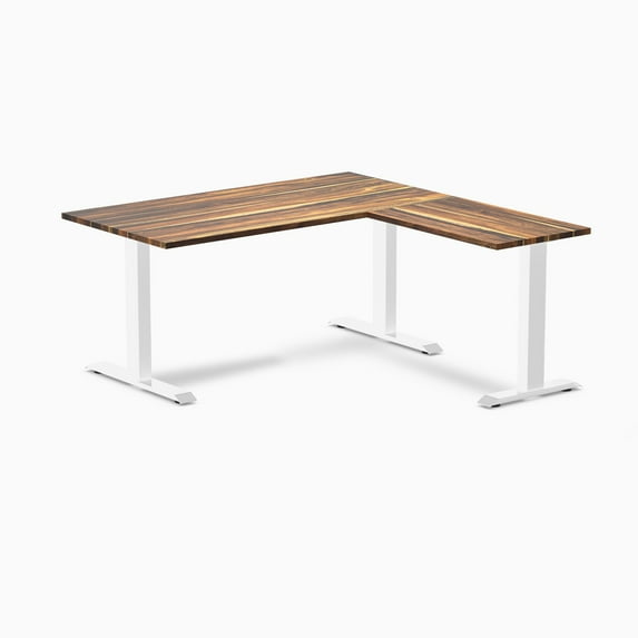 Desky Zero Hardwood L-Shape Office Desk - Pheasantwood / 60 X 30 X 62 X 20 Inches / White