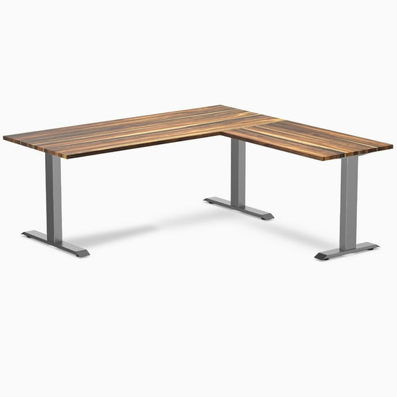 Desky Zero Hardwood L-Shape Office Desk - Pheasantwood / 72 X 30 X 70 X 24 Inches / Space Gray