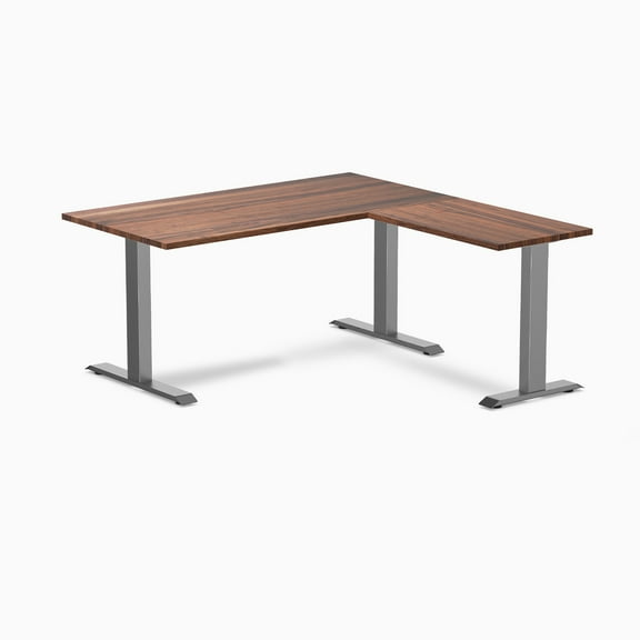Desky Zero Hardwood L-Shape Office Desk - Walnut / 60 X 30 X 62 X 20 Inches / Space Gray