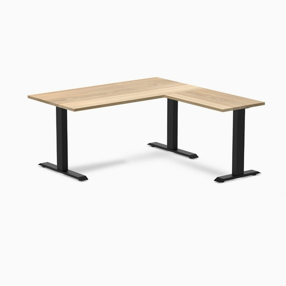 Desky Zero Hardwood L-Shape Office Desk - White Ash / 60 X 30 X 62 X 20 Inches / Matte Black