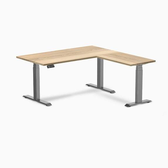 Desky Hardwood L-Shape Sit Stand Desk - White Ash / 60 X 30 X 62 X 20 Inches / Space Gray
