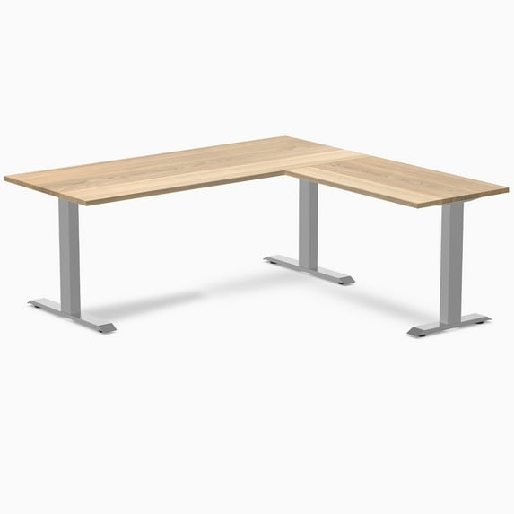 Desky Zero Hardwood L-Shape Office Desk - White Ash / 72 X 30 X 70 X 24 Inches / Gray
