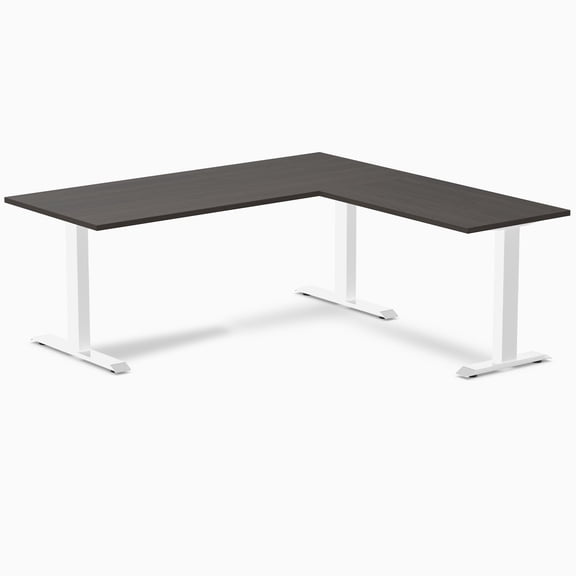 Desky Zero Laminate L-Shape Office Desk - Burnished Wood / 70.9 X 29.5 X 68.9 X 23.6 Inches / White