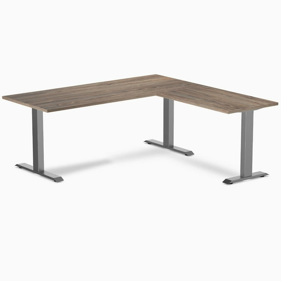 Desky Zero Laminate L-Shape Office Desk - Natural Walnut / 70.9 X 29.5 X 68.9 X 23.6 Inches / Space Gray